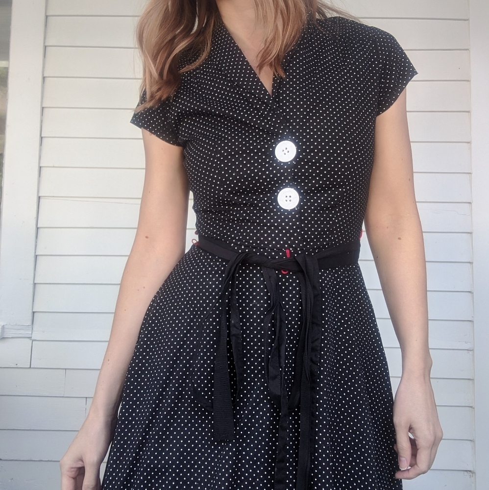 Ruby Rox Retro Polka Dot Black Dress 3 XS